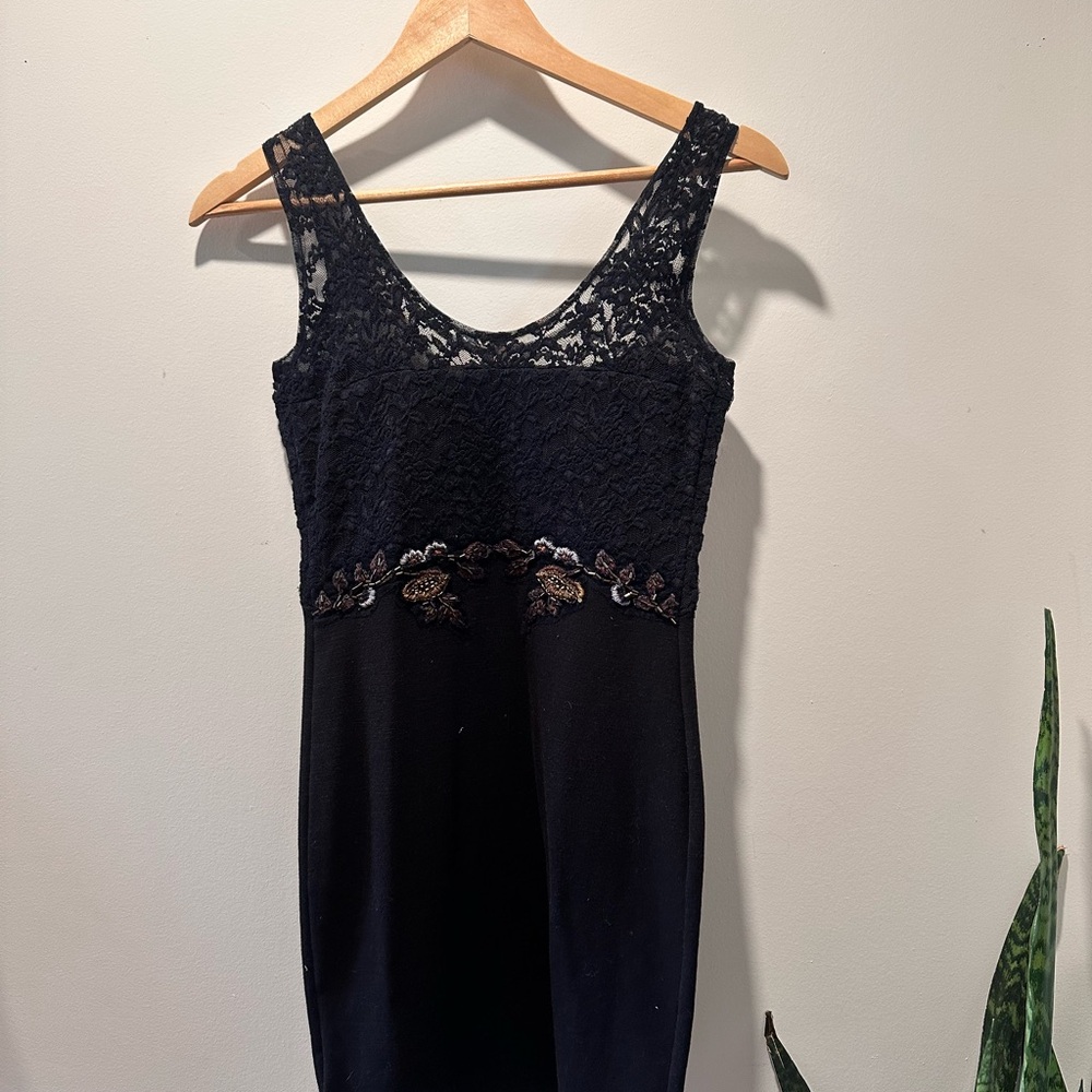 Free People • Black Bodycon Dress with Beading and Lace detailing Sz XS - Picture 2 of 5
